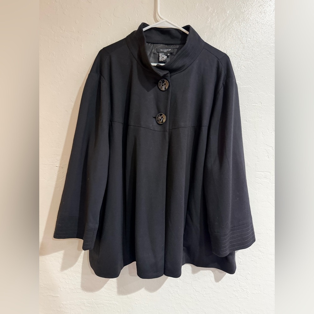 Sandro Black Cape Womens Jacket 2-Button Size 3X - Picture 6 of 12